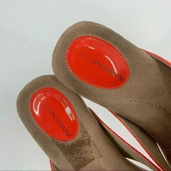 Giani Bernini Racchel sandals 7 orange faux patent leather flatforms flip flops - Picture 11 of 13
